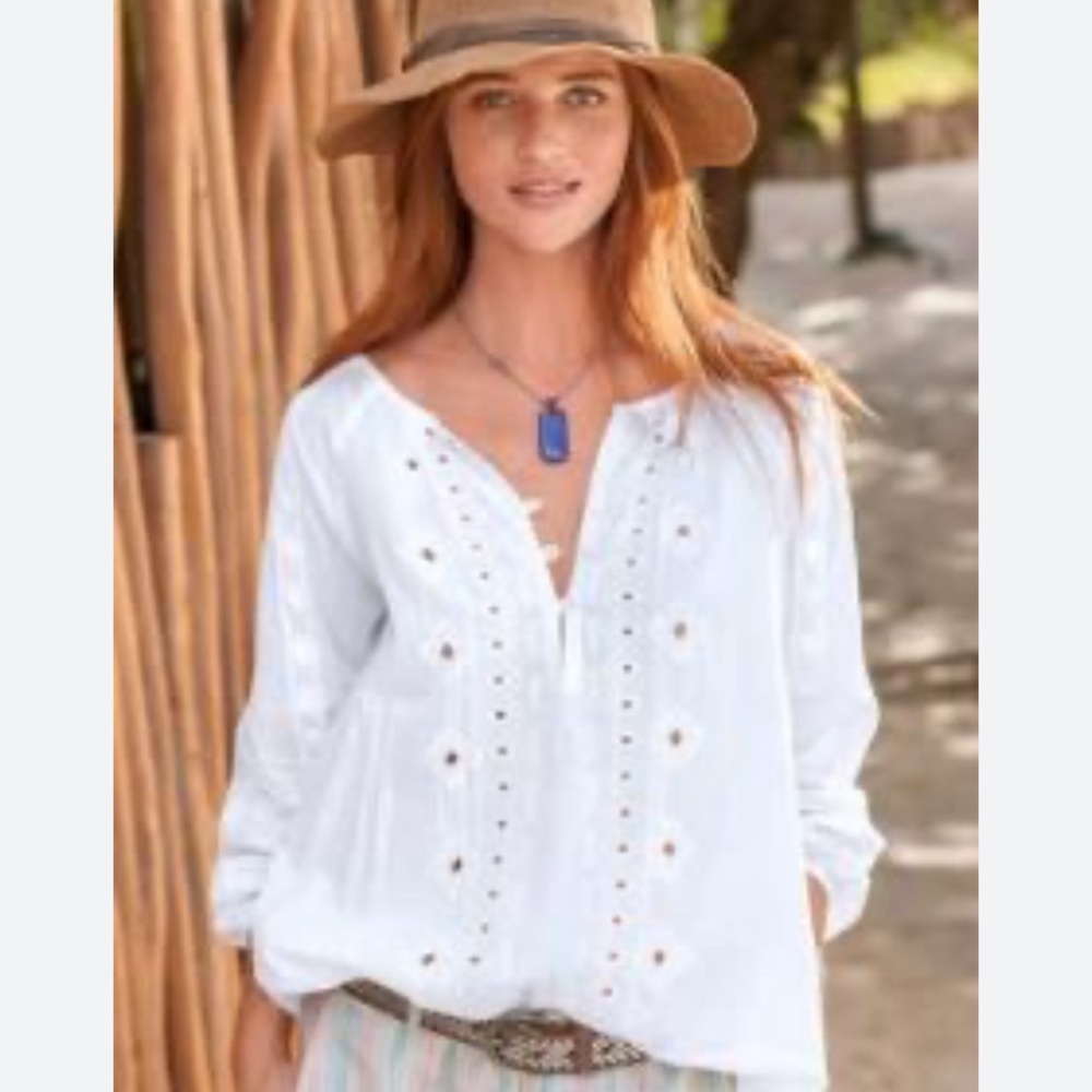 Sundance white cotton eyelet shirt size small